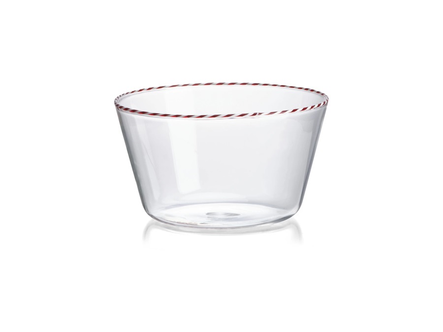 IVV Sweet coppa in vetro borosilicato trasparente con bordo filo rosso e bianco