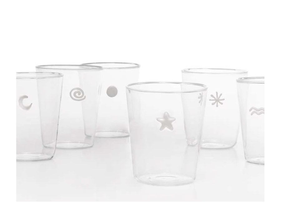 ZAFFERANO S.R.L. Symbols, set 6 bicchieri in vetro borosilicato trasparente