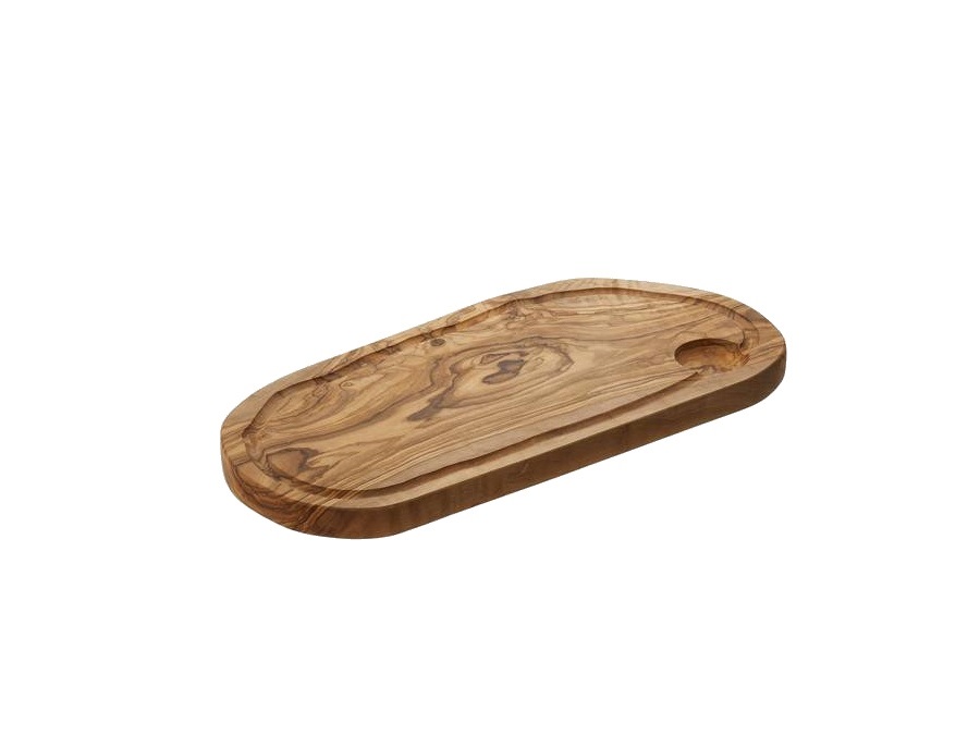 LEONE Tagliere in legno di ulivo, con scanalatura - 35 cm