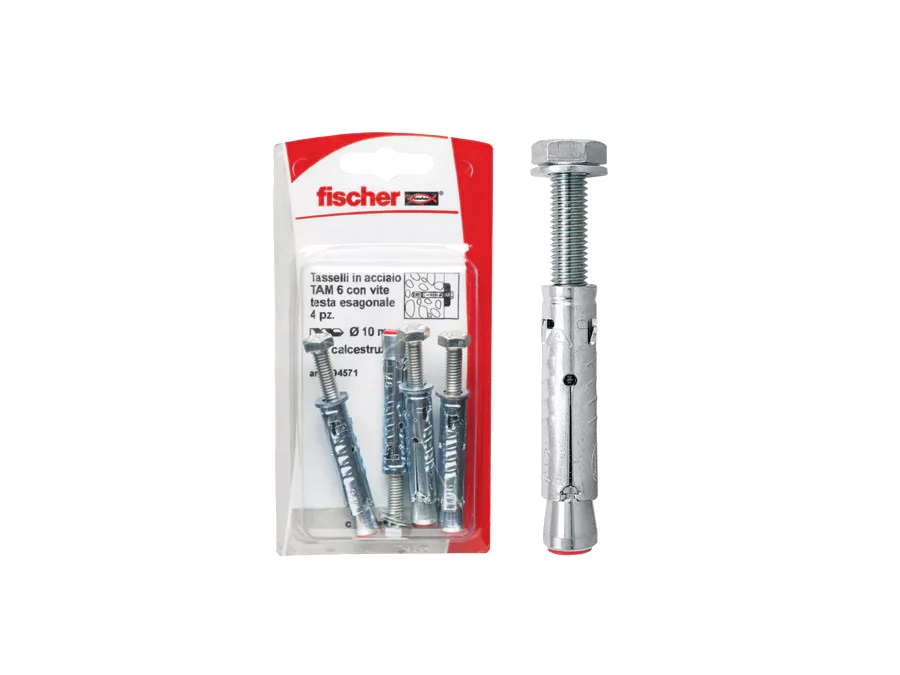FISCHER Tassello in acciaio TAM 6 con vite testa esagonale, 4 pz