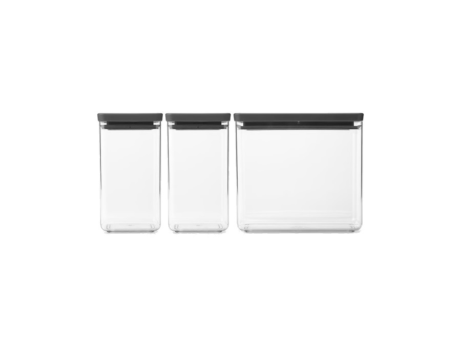 BRABANTIA Tasty+, set 3 barattoli impilabili, dark grey