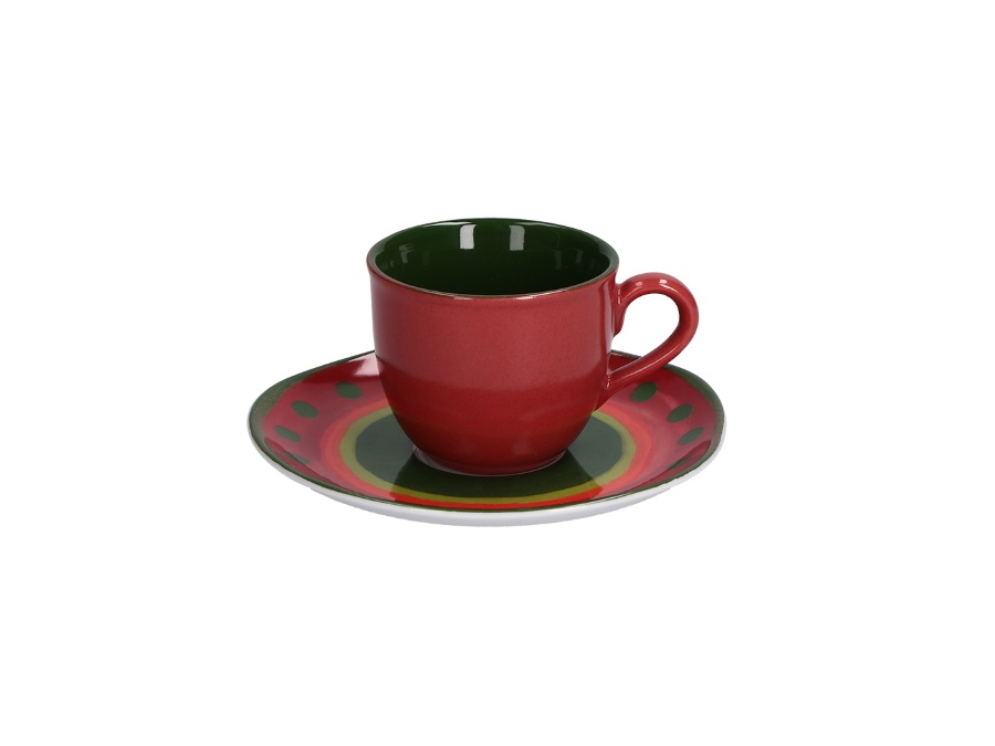 ROSE & TULIPANI TAZZA CAFFE CON PIATTINO COZY COTTAGE ROSSA