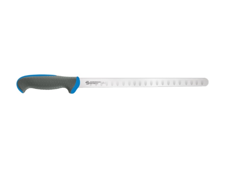 AMBROGIO SANELLI Tecna colore - coltello salmone, lama alveolata, blu, 32 cm