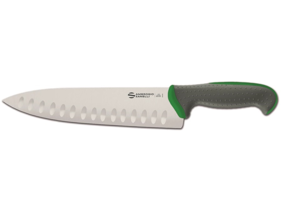 AMBROGIO SANELLI Tecna colore - coltello trinciante cuoco, lama alveolata, verde, 24 cm