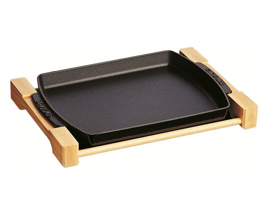 STAUB Teglia nera con base in legno, 33x23