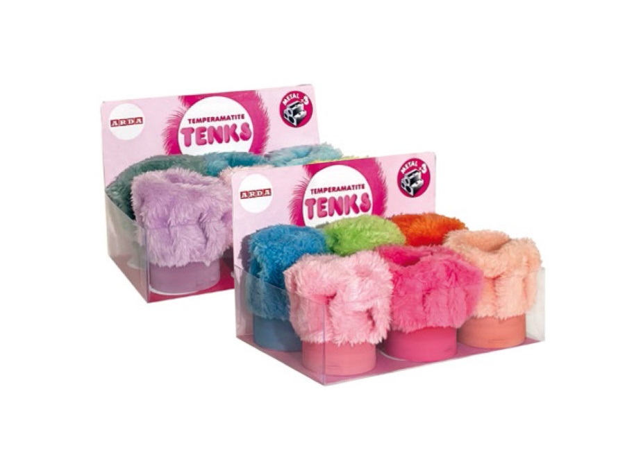 Arda temperamatite contenitore in stoffa, tenks peluche, 3 fori, colori  assortiti