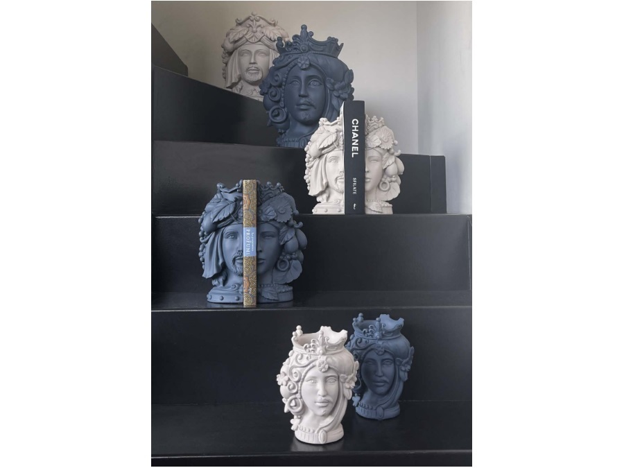 BACI MILANO Teste matte - Testa coppia piccola in poliresina H 18 cm, blu grigio