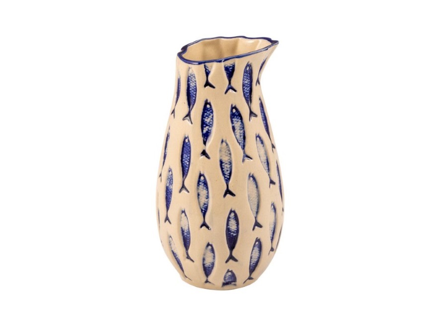 LE COQ THALASSIOS, Caraffa bianca con decoro blu in rilievo cl 50