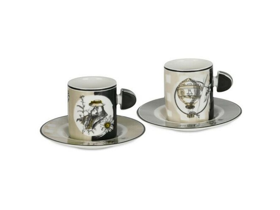 BACI MILANO urban table & kitchen - set 2 tazzine caffè con piattino, Ø5,5x6,5 cm