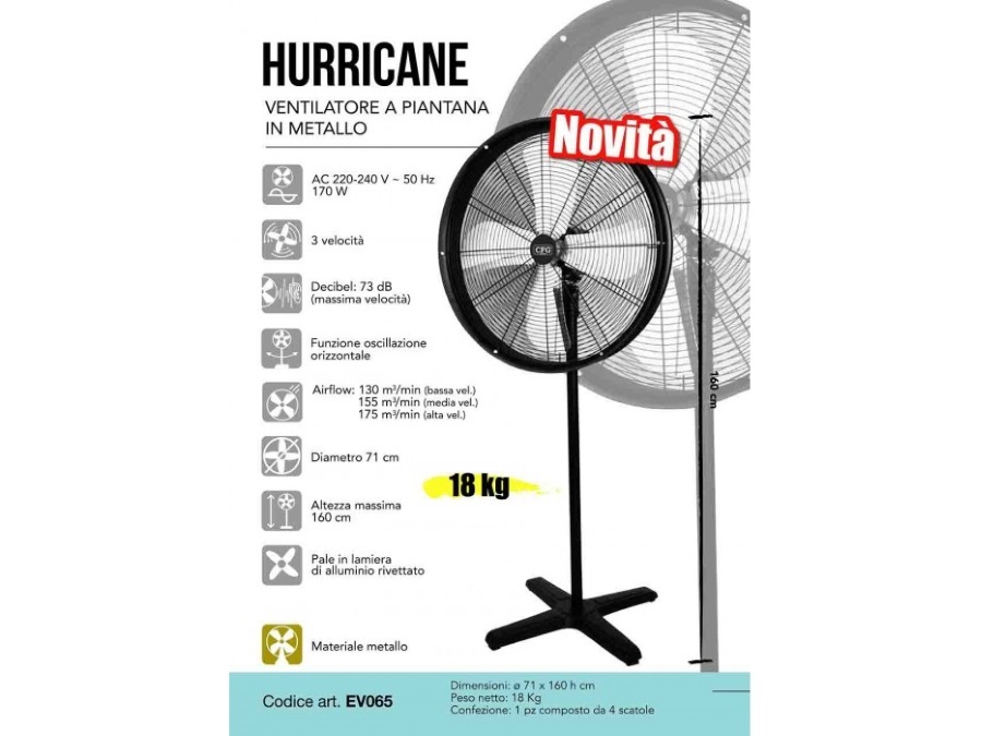 CFG S.P.A. Ventilatore a piantana HURRICANE, nero Ø 71 cm